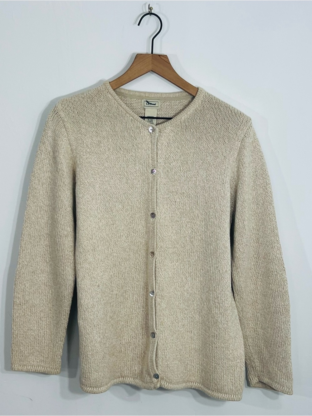 L.L. Bean Cream Cotton Cardigan Sweater XL Button Front Grandpa Core Minimalist